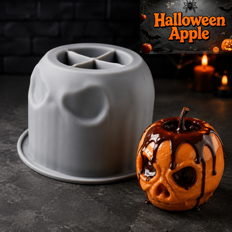 Candle Making Equipment - Cetakan silikon apel tengkorak Halloween, desain